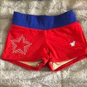 Red Varsity cheer shorts